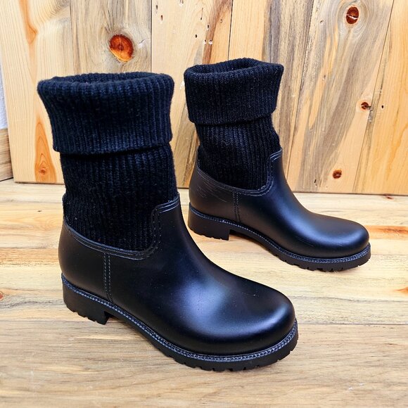 ASOS Chunky Rubber Boot with Sweater Cuff - Picture 1 of 6